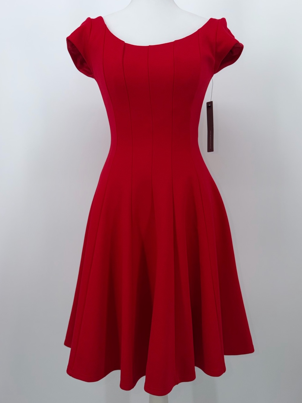 Elegant Red Fit-and-Flare Scoop Neck Dress
